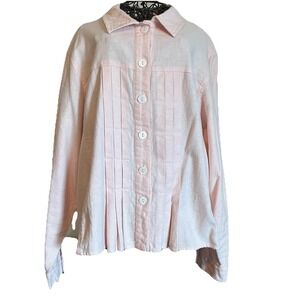 Linen Blend Button Up Shirt Sz L Pleated Petal Pink Soft Girl Elevated Basic